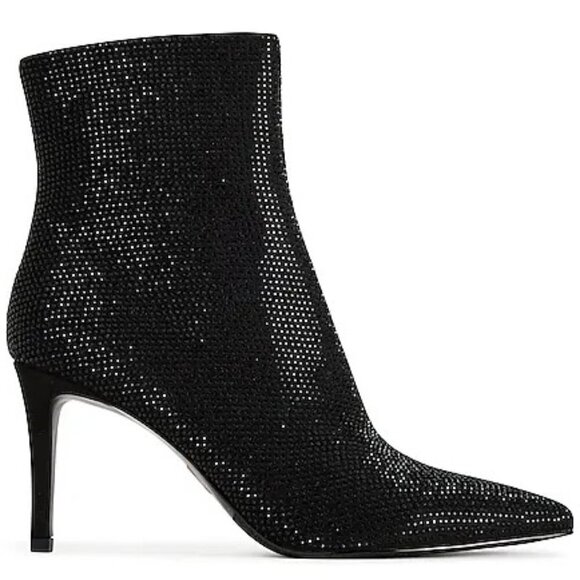 Express Womens Ankle Booties Size 7 Pointed Rhinestone Thin Heeled Sparkly Black - Picture 1 of 12